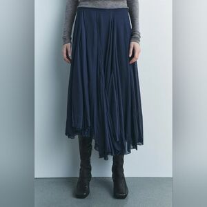 Zara Navy Blue Midi Maxi Long Skirt Flowy Women's Size Medium Like New Boho